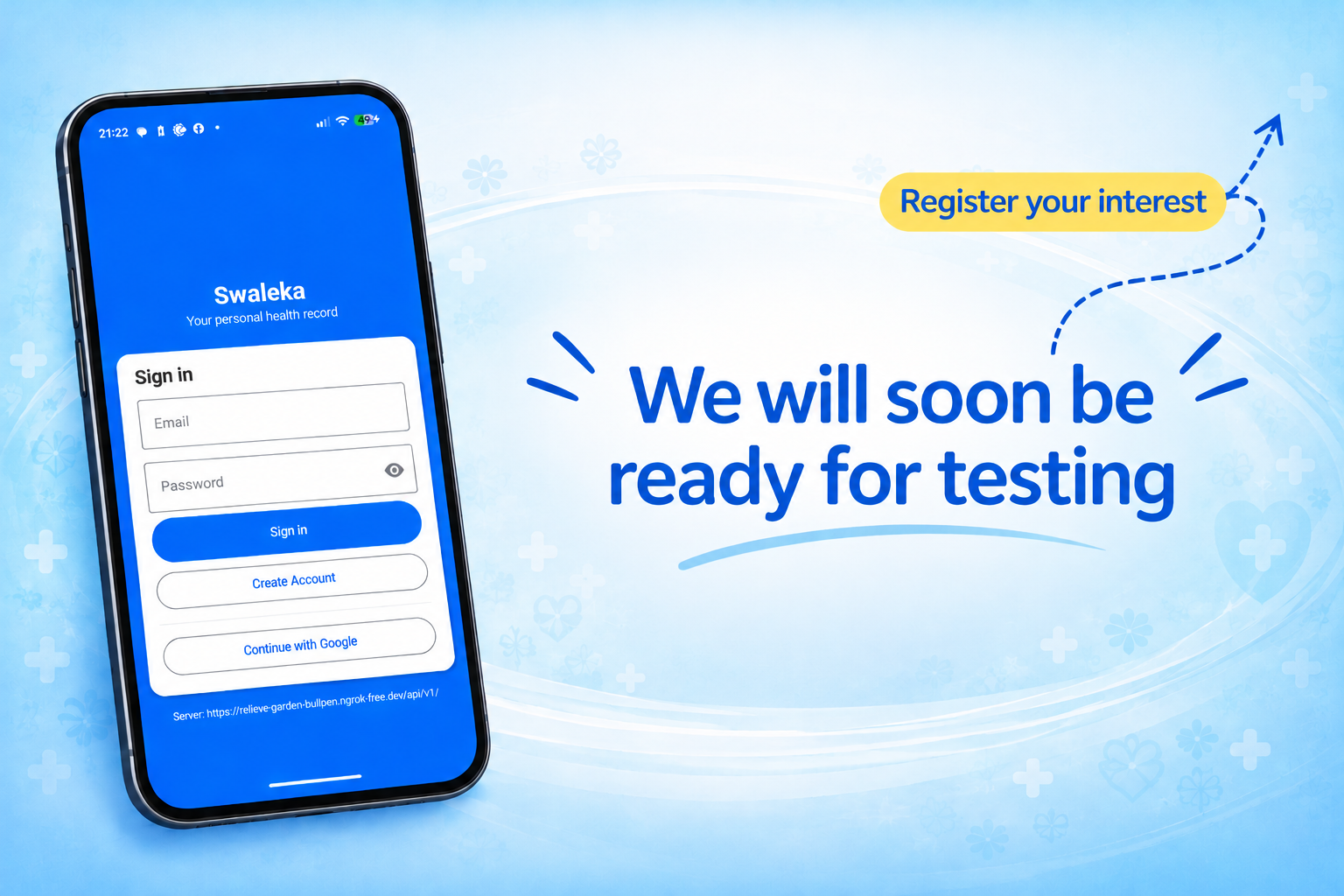 Supplied Swaleka project graphic with the message that it is ready for testing